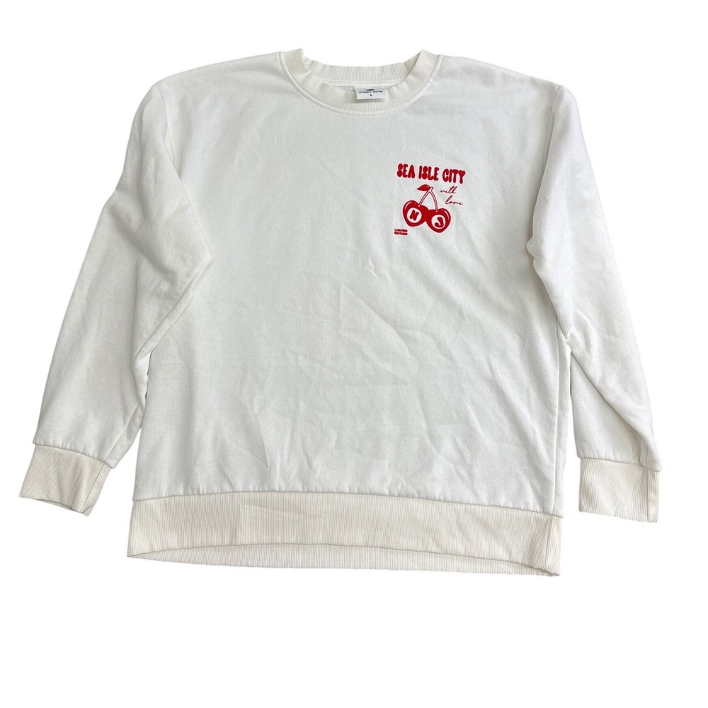 Ocean Drive Sea Isle City NJ Cherry Graphic Sweatshirt White Large B12006